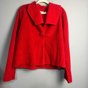 Cameleon Red Fleece Rose Button Cropped Jacket Victorian Cardigan Women's XL